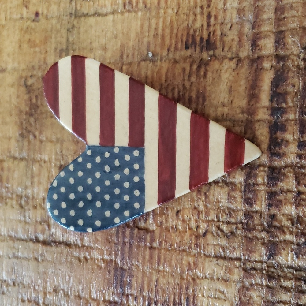 Handmade American Flag Heart Pin